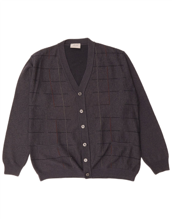 RODES Maglione cardigan da uomo in lana a quadri grigi grandi