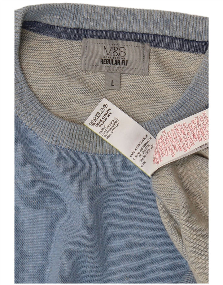 Maglione maglione girocollo da uomo Marks & Spencer grande blu screziato