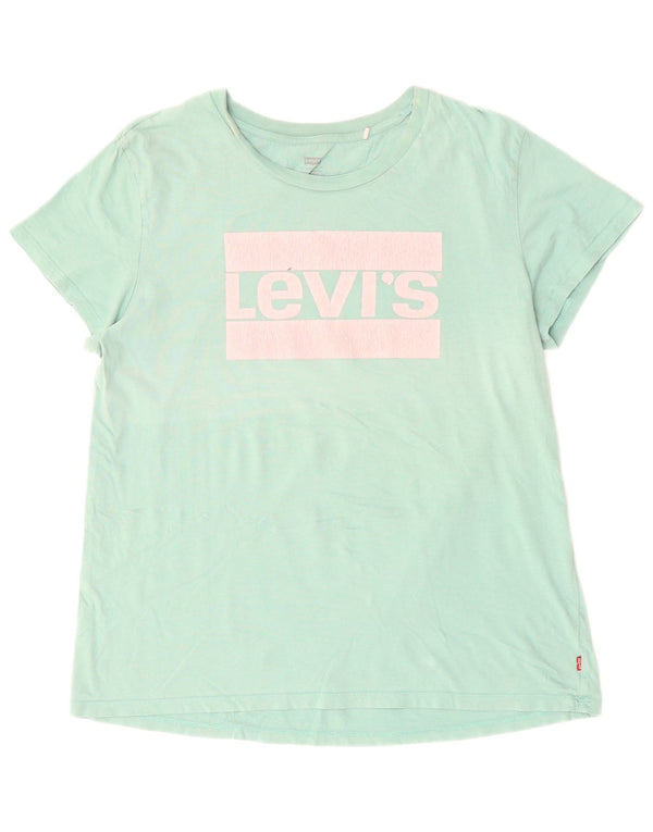 T-shirt grafica da donna LEVI'S Top UK 16 Large turchese cotone