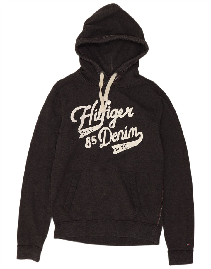 Maglione con cappuccio grafico da uomo Tommy Hilfiger in cotone grigio medio