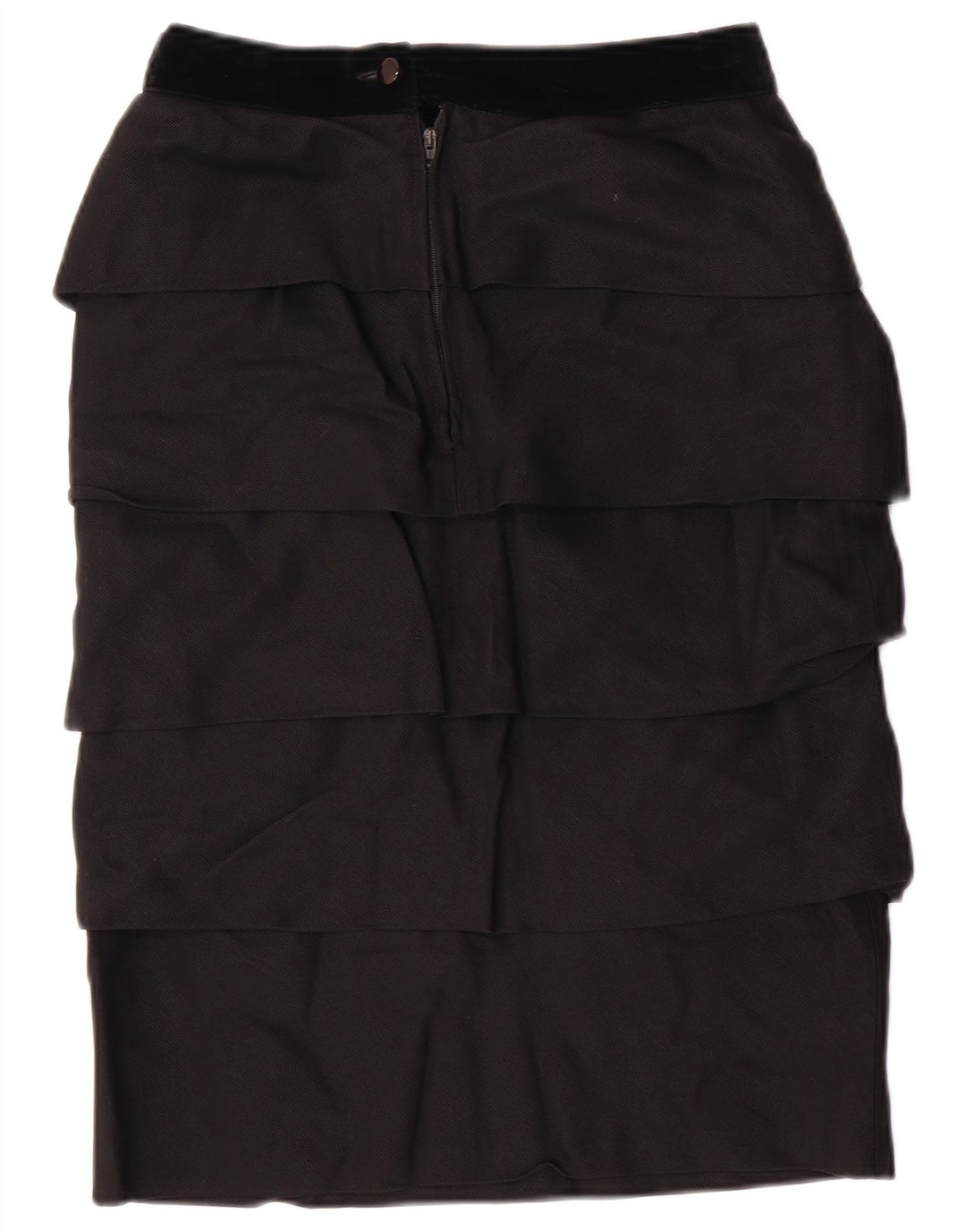 Gonna a balze da donna a vita alta VINTAGE IT 42 media W26 viscosa nera