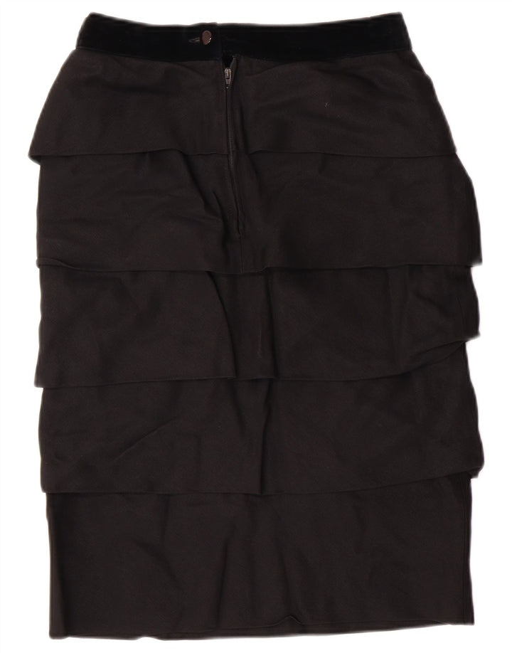 Gonna a balze da donna a vita alta VINTAGE IT 42 media W26 viscosa nera