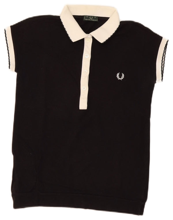 Polo da donna Fred Perry UK 10 piccola in cotone color block nero