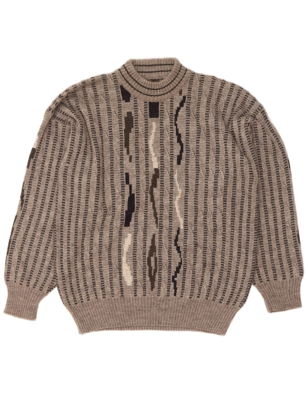 Maglione da uomo a collo alto Mapier in lana a righe grigio medio