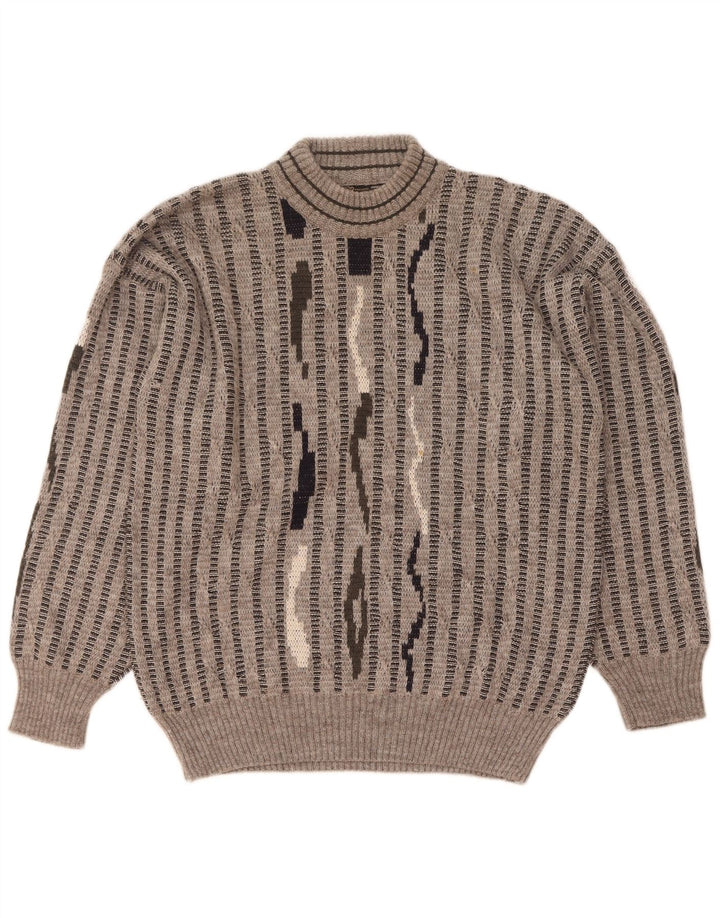 Maglione da uomo a collo alto Mapier in lana a righe grigio medio