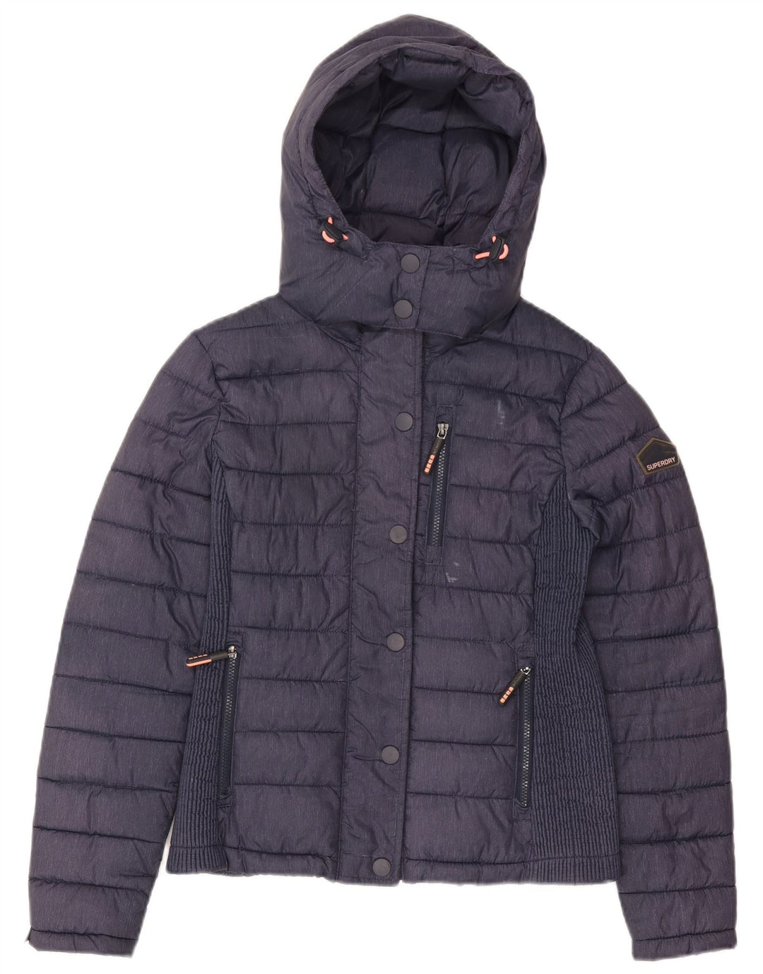 Giacca imbottita con cappuccio da donna Superdry UK 14 grande poliestere blu navy