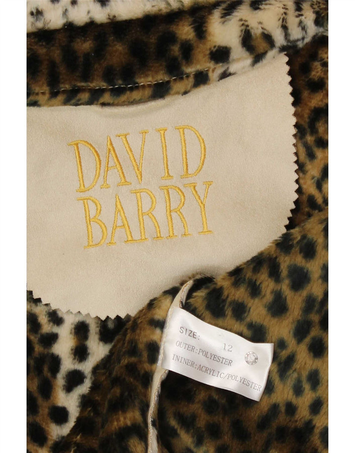 David Barry Giacca Blazer a 4 Bottoni da Donna UK 12 Beige Medio Stampa Animalier