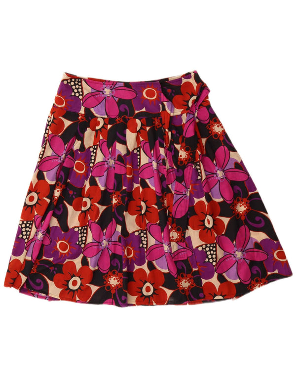 Gonna a portafoglio da donna vintage IT 46 grande W32 in cotone floreale multicolore retrò