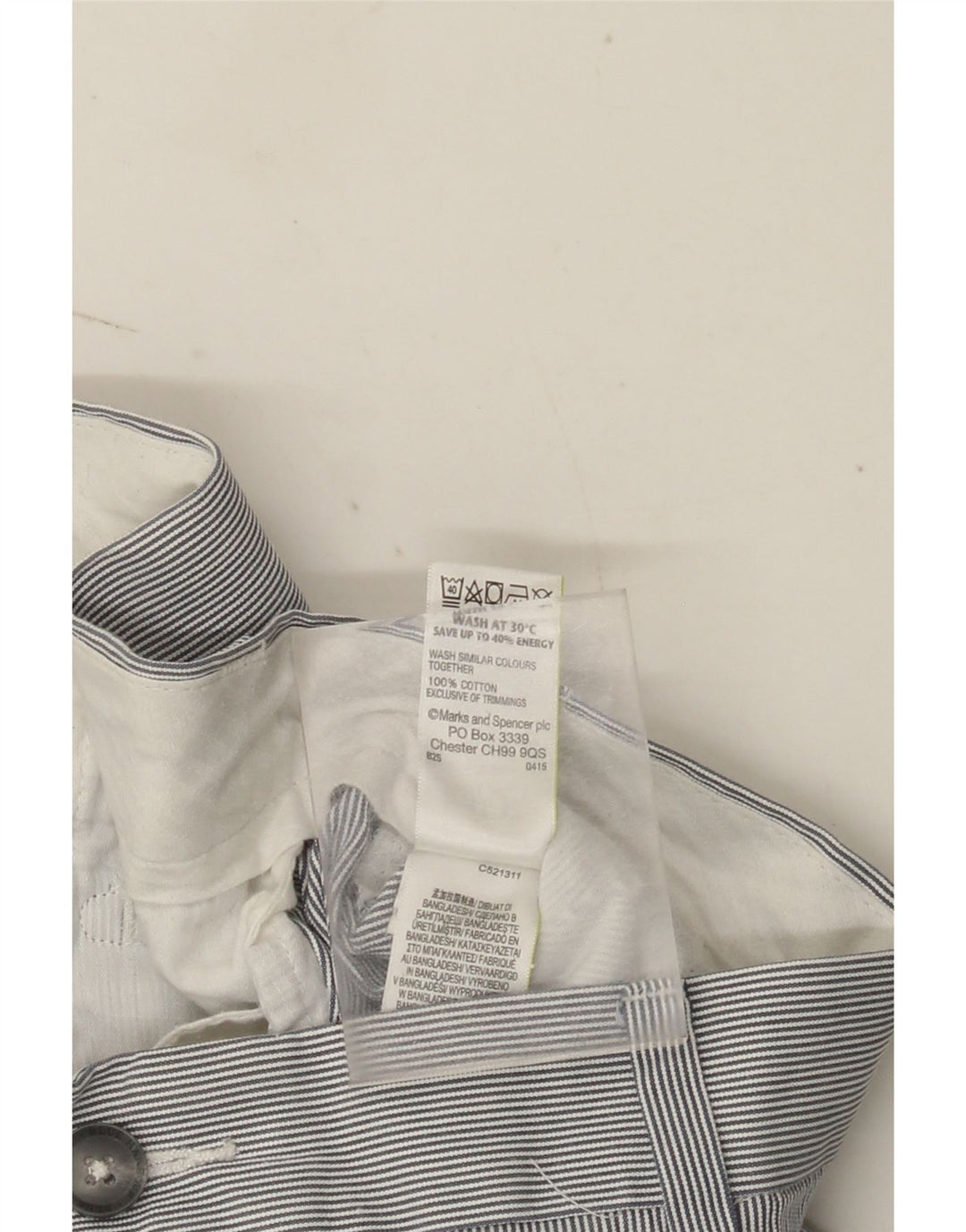 Pantaloncini chino da uomo Marks & Spencer W40 XL cotone a righe grigie