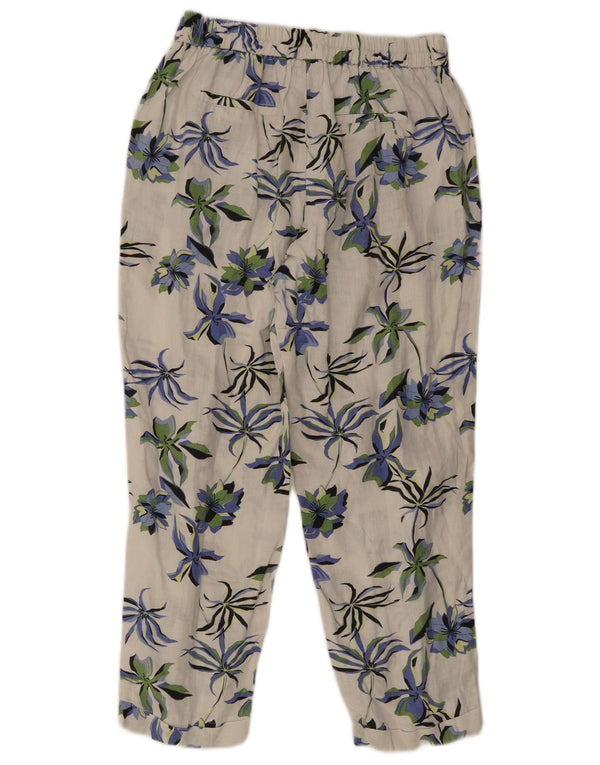 Pantaloni corti affusolati da donna Benetton medi W28 L24 Lino floreale bianco