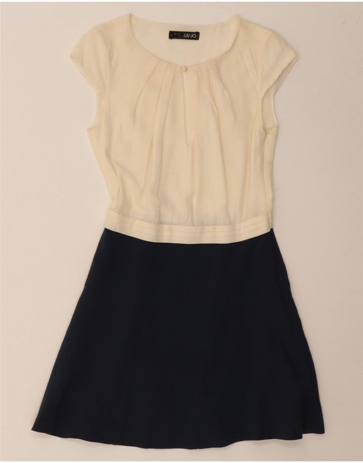 LIU JO Womens A-Line Dress IT 40 Small White Colourblock Cotton Vintage Liu Jo and Second-Hand Liu Jo from Messina Hembry 