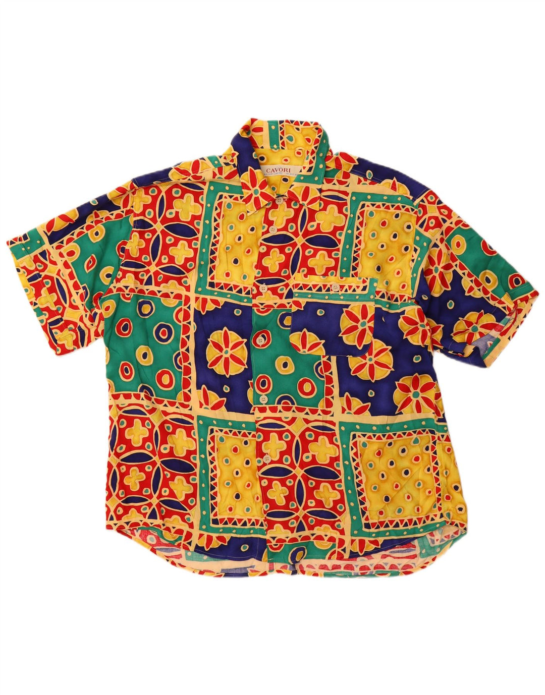 Cavori Camicia Uomo Manica Corta Taglia 43/44 XL Patchwork Multicolore