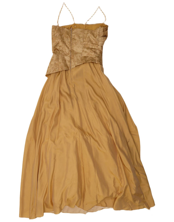 Yve London Abito lungo senza maniche da donna UK 8 Piccolo oro floreale