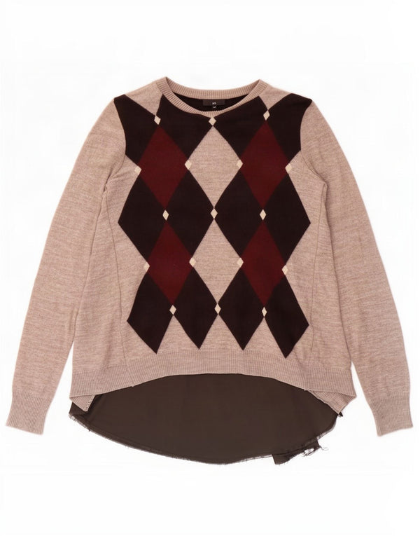 Maglione maglione girocollo da donna Liu Jo UK 12 Grigio medio Argyle/Diamante