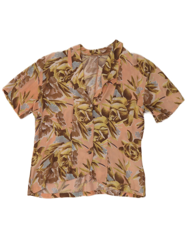 Camicetta vintage da donna a maniche corte UK 16 grande rosa floreale