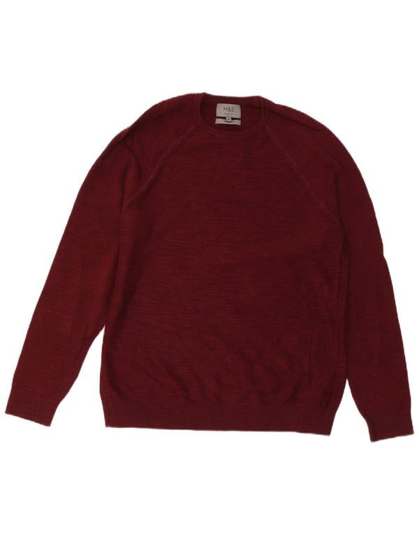 Maglione maglione girocollo da uomo Marks & Spencer in cotone bordeaux medio
