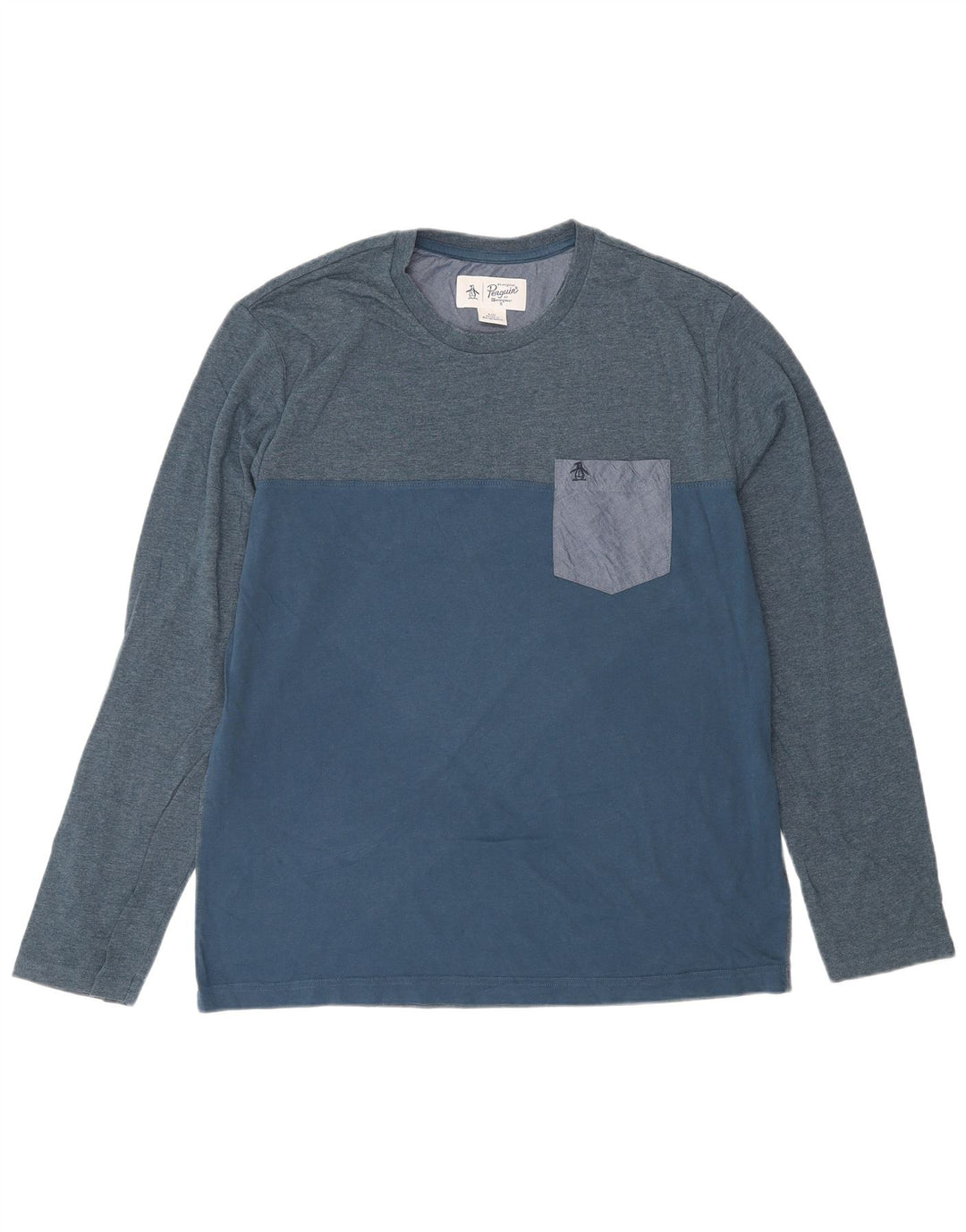 Penguin Maglia da uomo a maniche lunghe grande in cotone color block blu