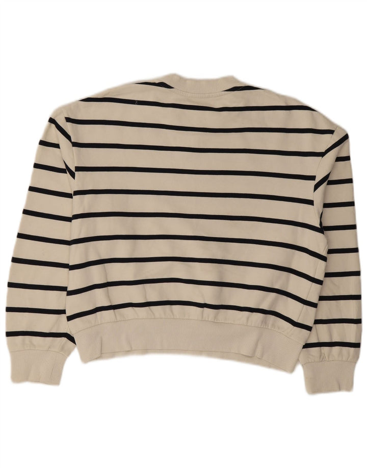 Felpa corta da donna Zara, maglione UK 14, cotone a righe bianche medie