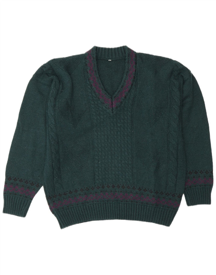 Maglione vintage da uomo con scollo a V IT 50 lana verde medio