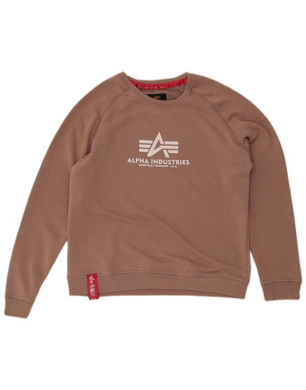 ALPHA INDUSTRIES Felpa con grafica da donna Maglione UK 14 Marrone medio