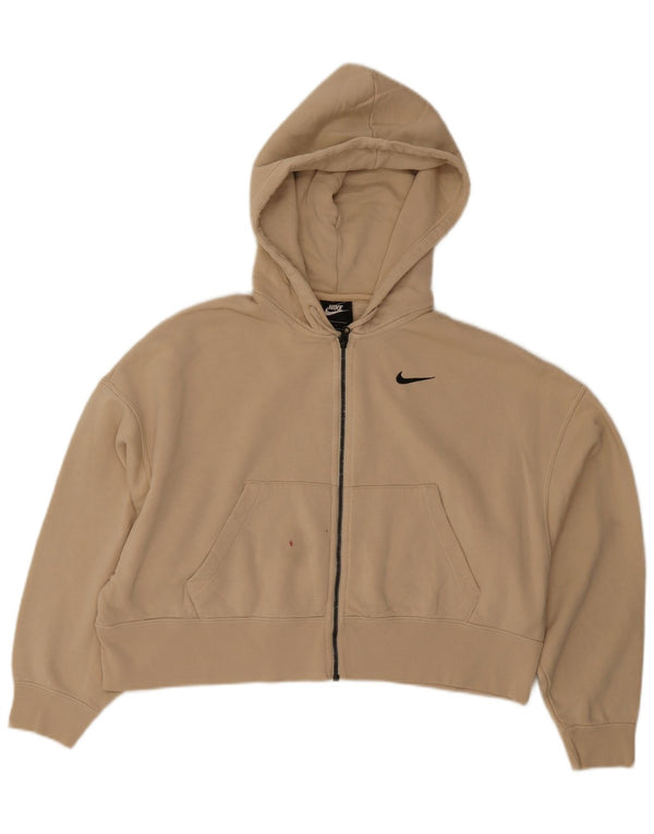 Felpa con cappuccio e zip oversize corta da donna Nike UK 10 piccola in cotone beige