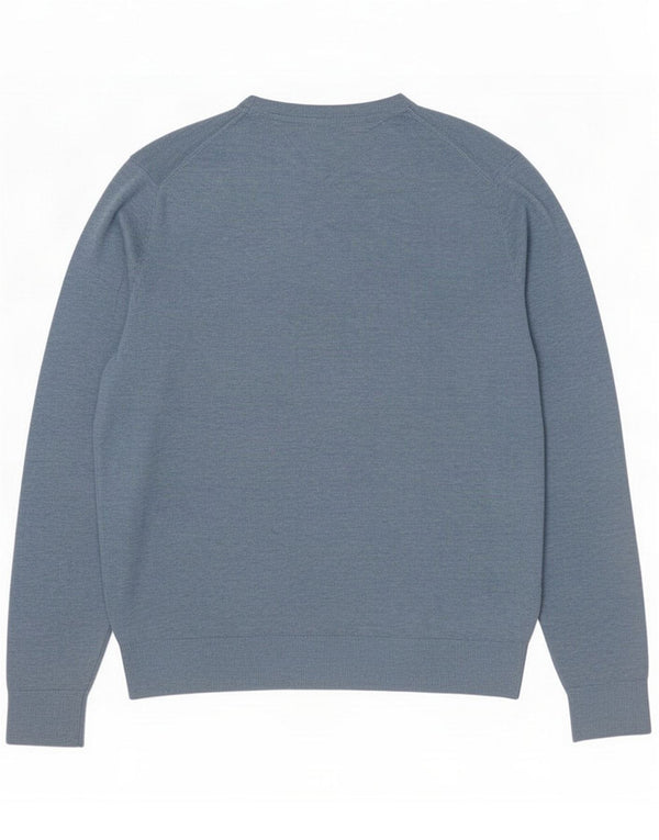 Tommy Hilfiger Mens V-Neck Jumper Sweater XL Blue Flecked Cotton