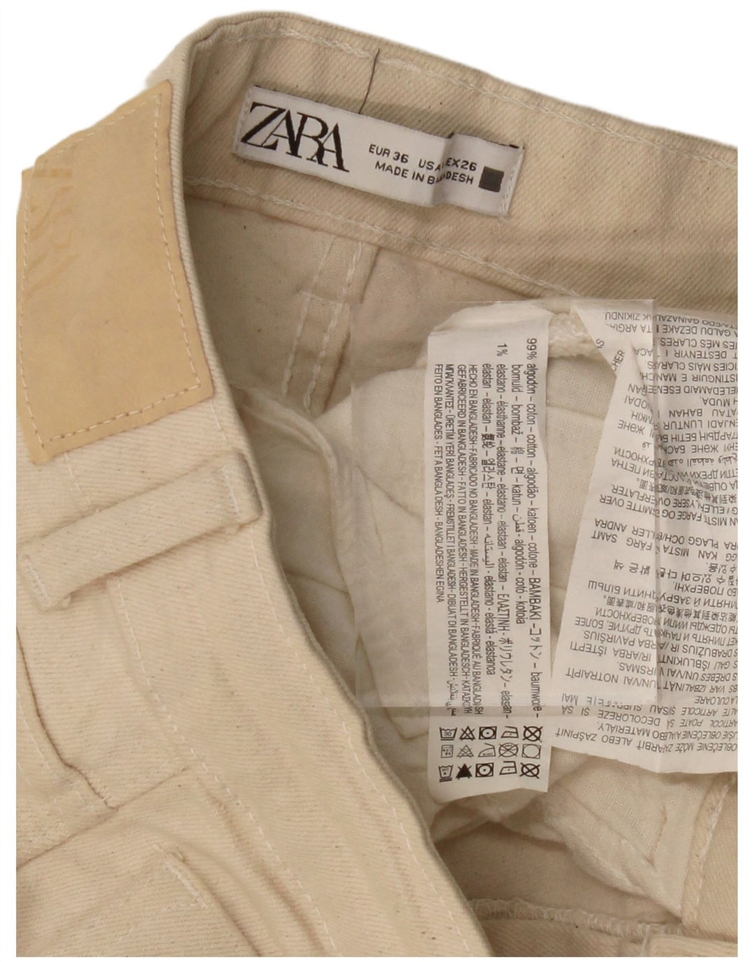 Jeans dritti a vita alta da donna ZARA EU 36 XS W26 L24 Cotone beige