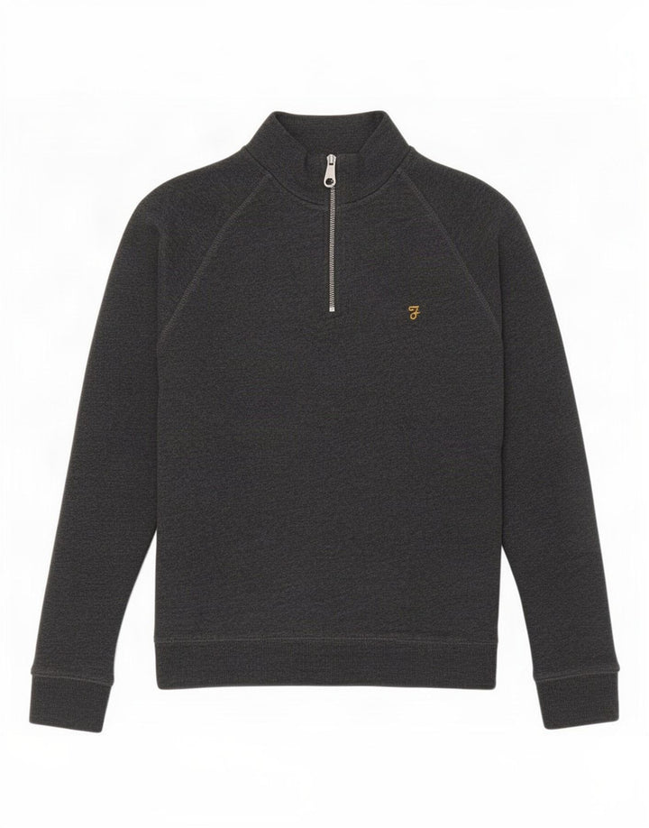 Felpa da donna con collo con zip Farah, maglione, UK 12, cotone grigio medio