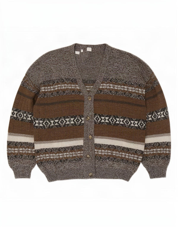 Maglione cardigan da uomo vintage XL grigio Fair Isle