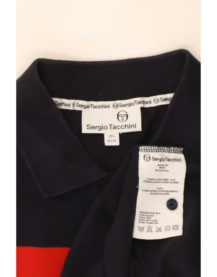Polo da uomo Sergio Tacchini grande in cotone color block blu navy