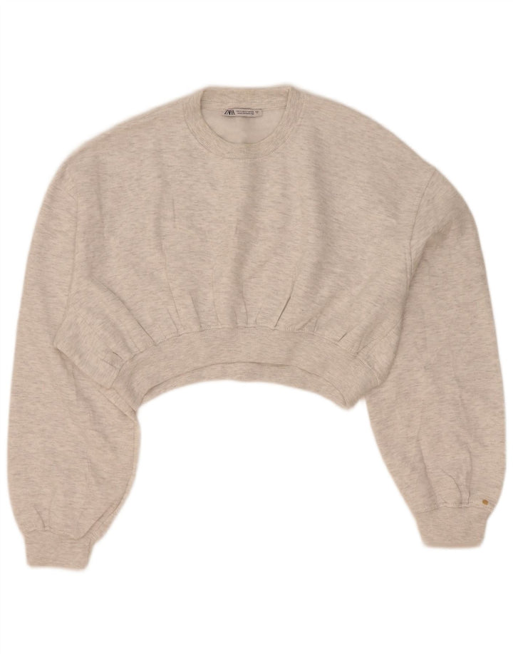 Felpa corta oversize da donna Zara UK 10 piccola grigia screziata