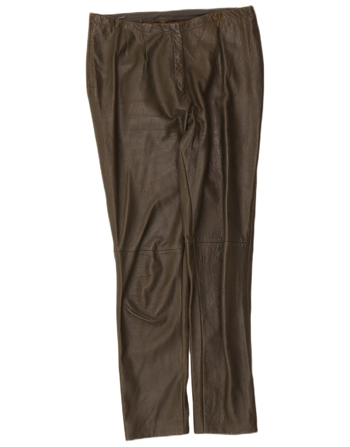 Pantaloni in pelle vintage da donna W32 L29 color kaki