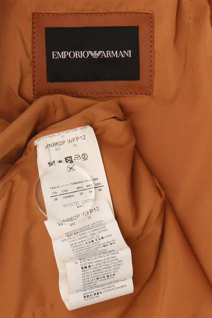 EMPORIO ARMANI Womens Biker Leather Jacket IT 38 XS Brown Leather