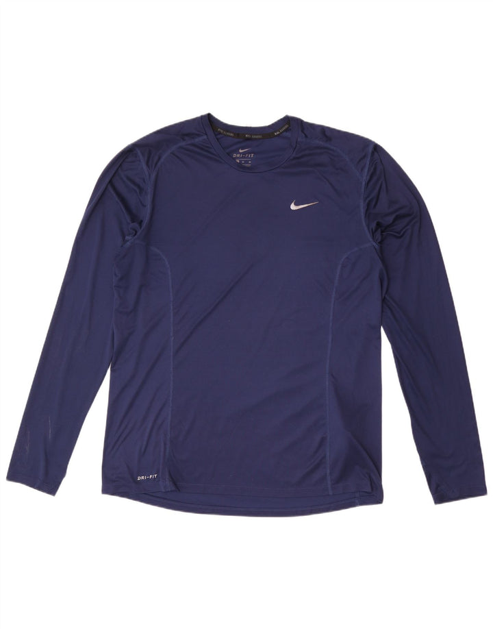 Top Nike Dri Fit da uomo a maniche lunghe XL blu navy in poliestere