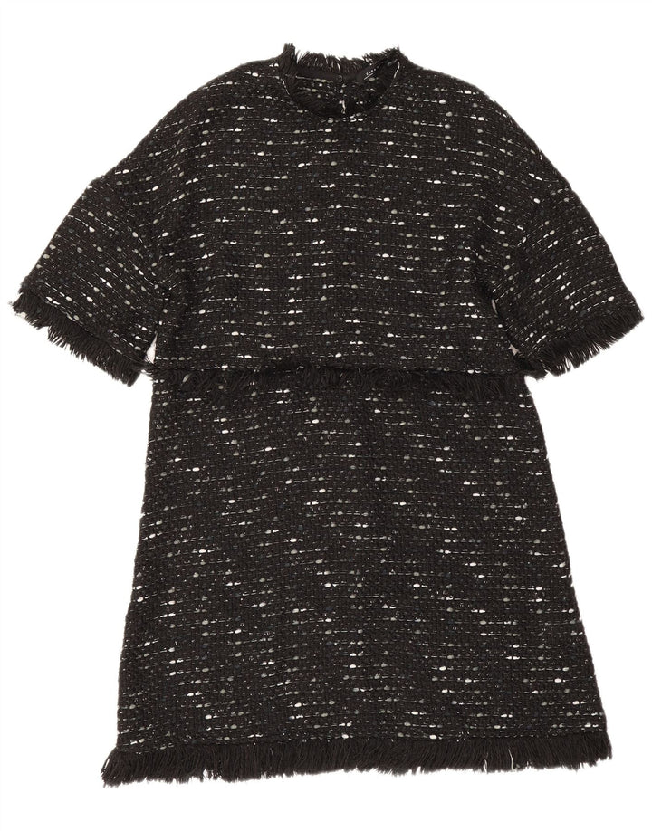 Abito a trapezio da donna Zara UK 12 Poliestere chiazzato nero medio