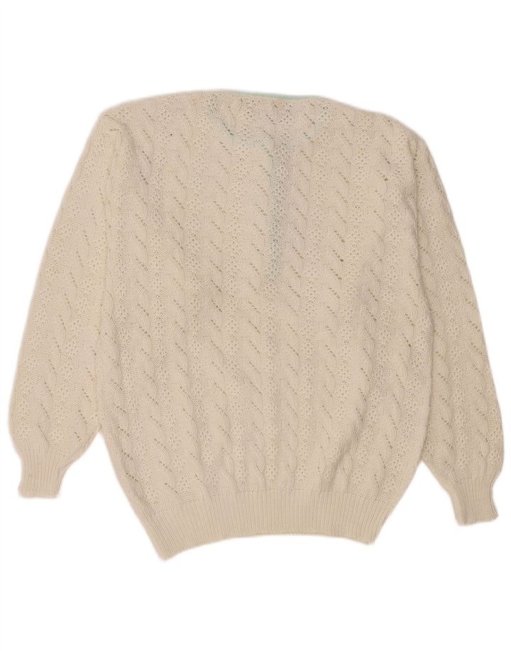 Maglione maglione girocollo da donna VINTAGE IT 46 grande cotone bianco