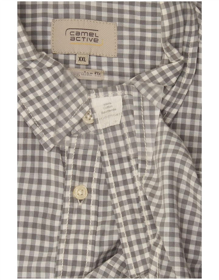 Camicia da uomo a maniche corte con vestibilità regolare Camel Active 2XL in cotone a quadretti grigio