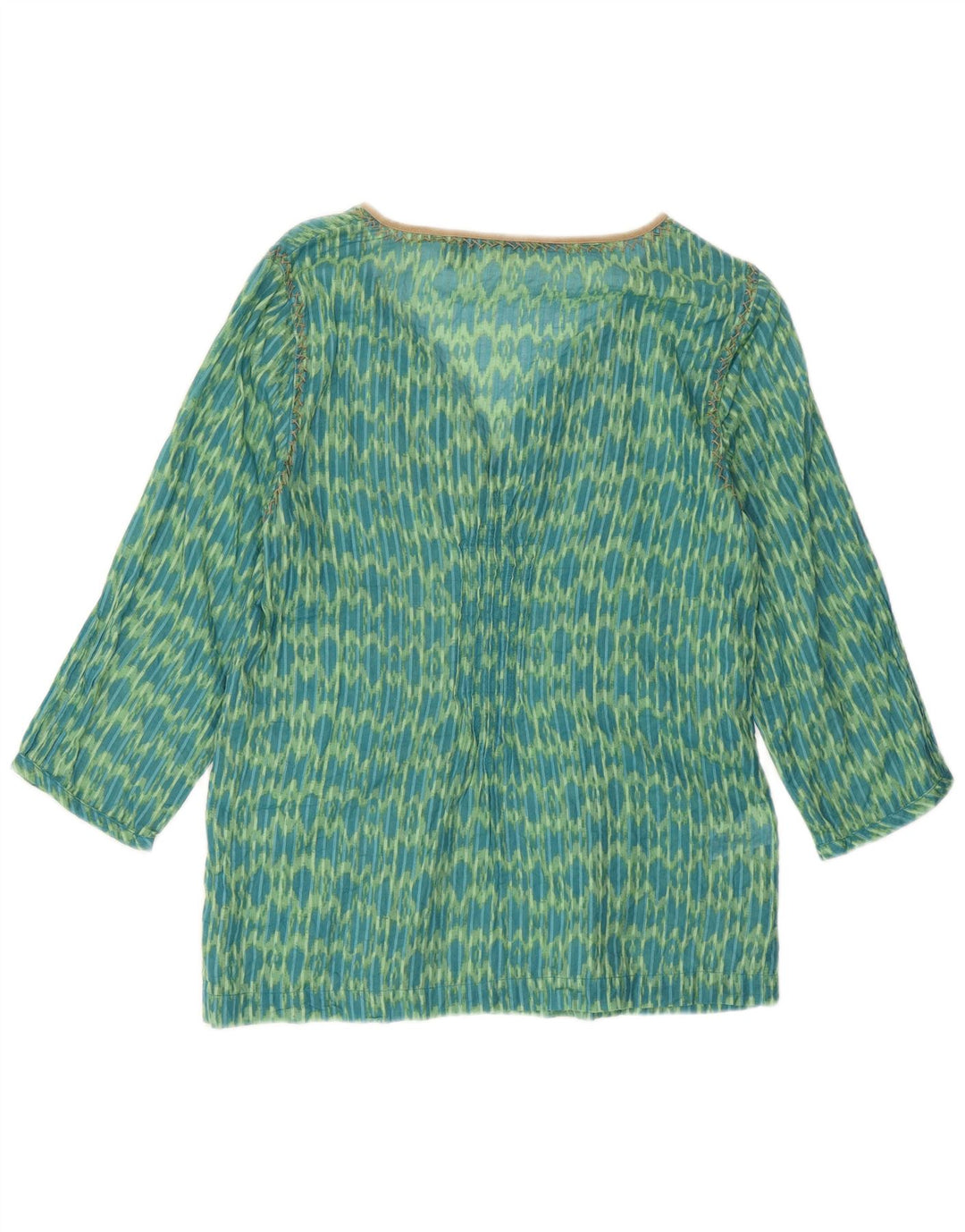 Eddie Bauer Top a tunica ampia da donna con maniche a 3/4 UK 6 XS Cotone Ikat verde