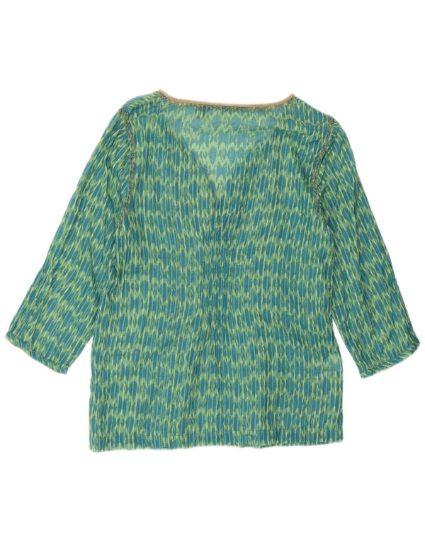Eddie Bauer Top a tunica ampia da donna con maniche a 3/4 UK 6 XS Cotone Ikat verde
