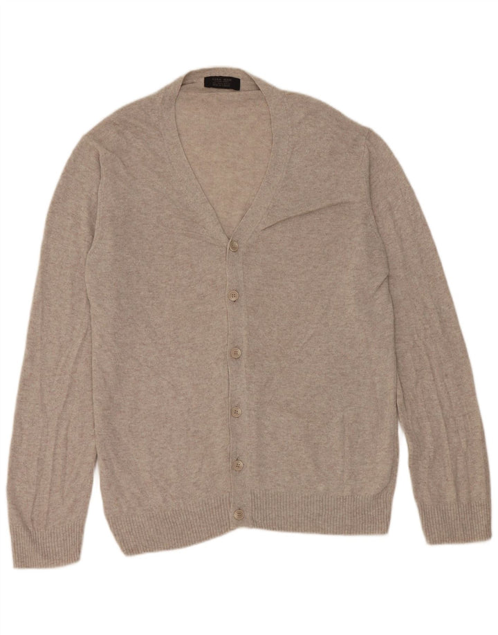 Maglione cardigan da uomo Zara grande in viscosa screziata grigia