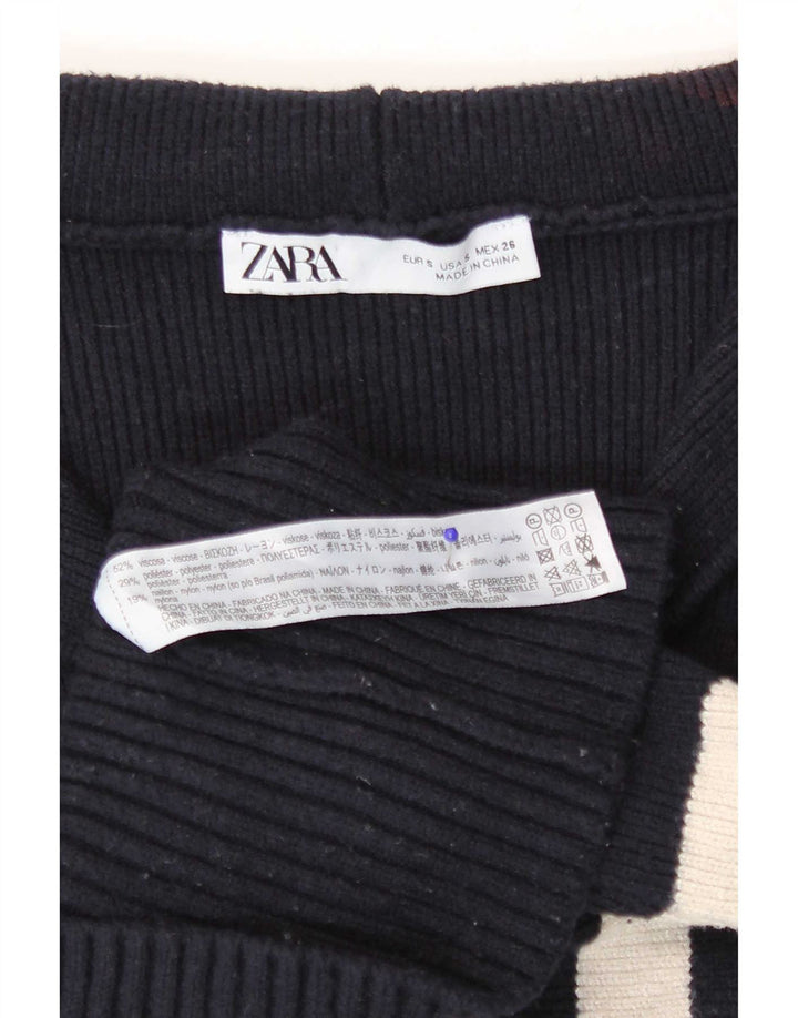 Maglione cardigan corto da donna Zara piccolo in viscosa a righe blu navy