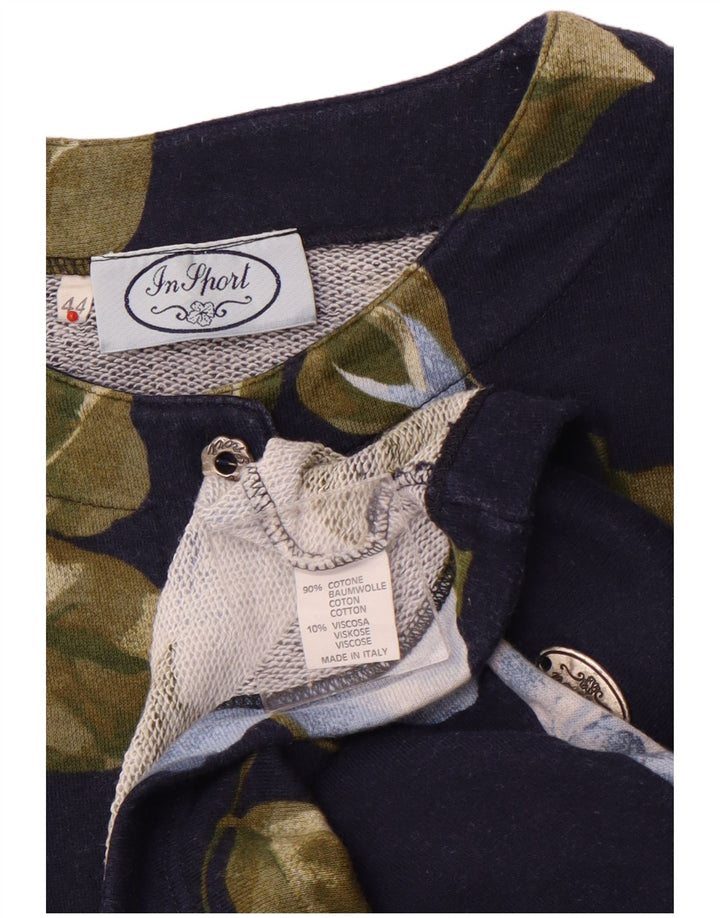 Giacca blazer da donna con maniche a 3/4 VINTAGE IT 44 medio blu navy floreale