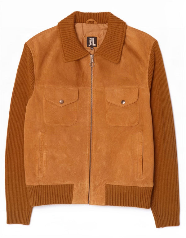 Giubbotto bomber vintage in pelle scamosciata da donna IT 50 XL in pelle color block beige