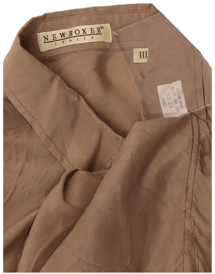 Camicia vintage da uomo a maniche corte grande in seta marrone