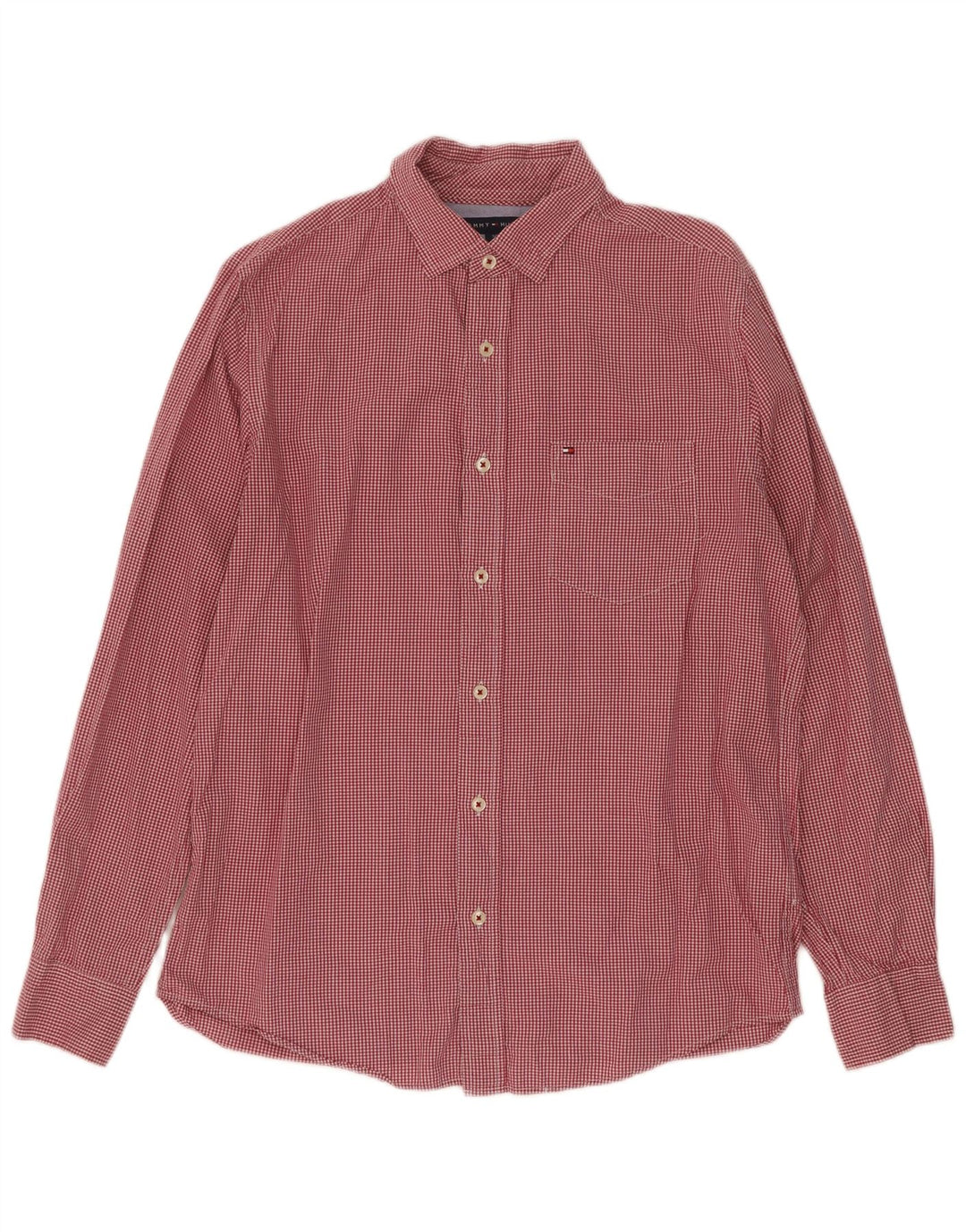 Tommy Hilfiger Camicia da uomo classica vestibilità piccola in cotone a quadretti rossi