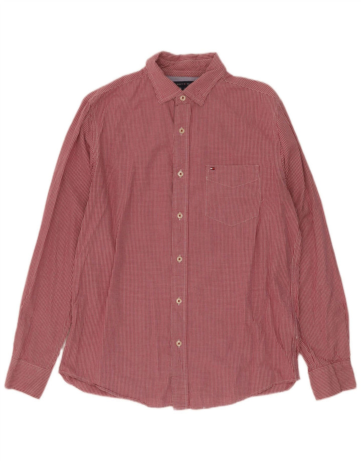 Tommy Hilfiger Camicia da uomo classica vestibilità piccola in cotone a quadretti rossi