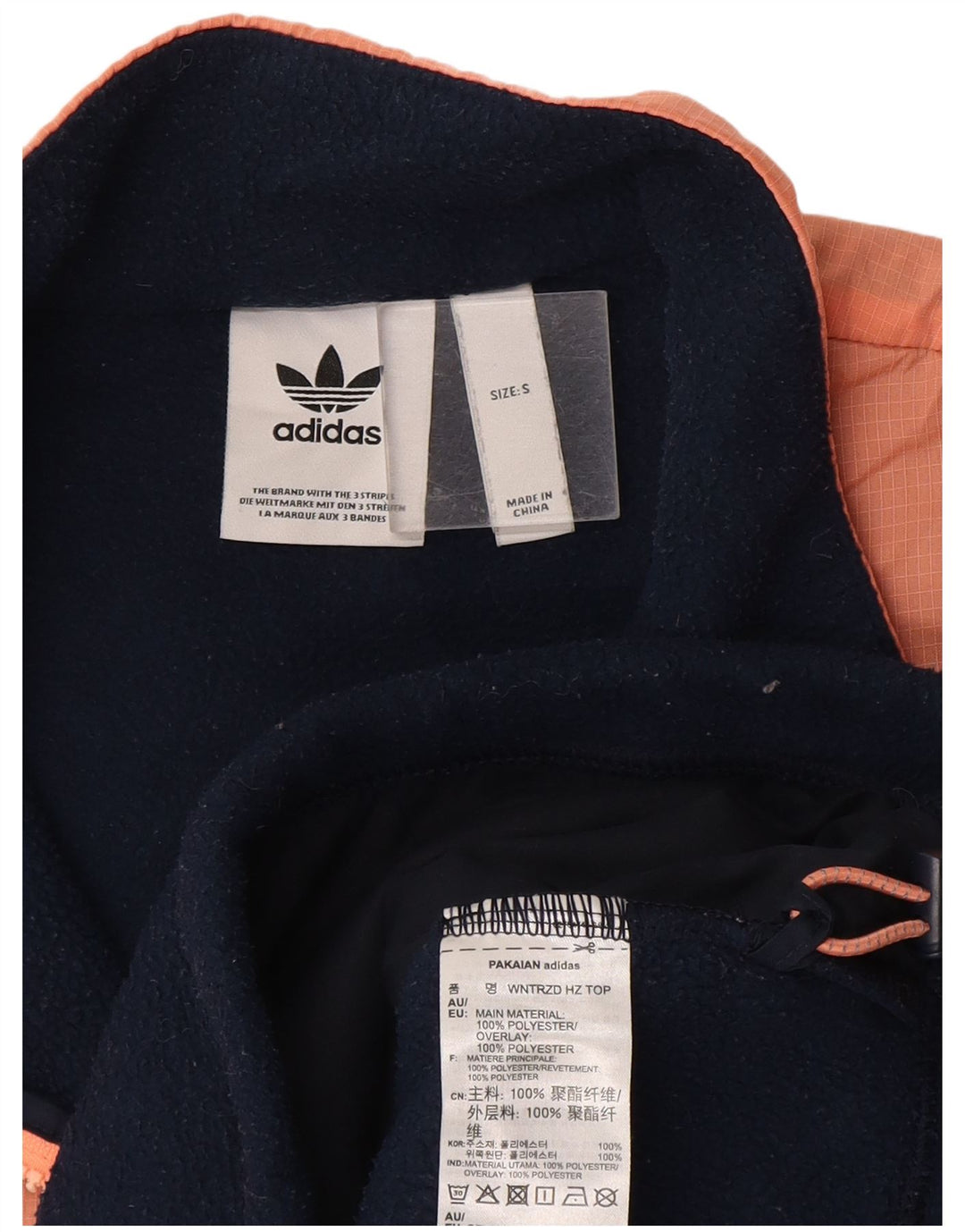 Maglione in pile da uomo Adidas con zip e collo, piccolo, in poliestere color block blu navy