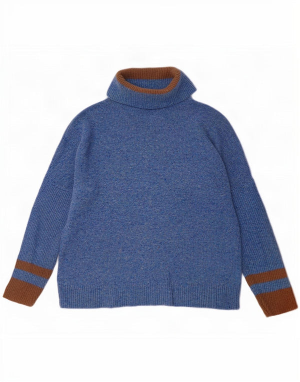 Maglione maglione da donna con collo alto Jigsaw UK 16 grande lana blu a blocchi di colore