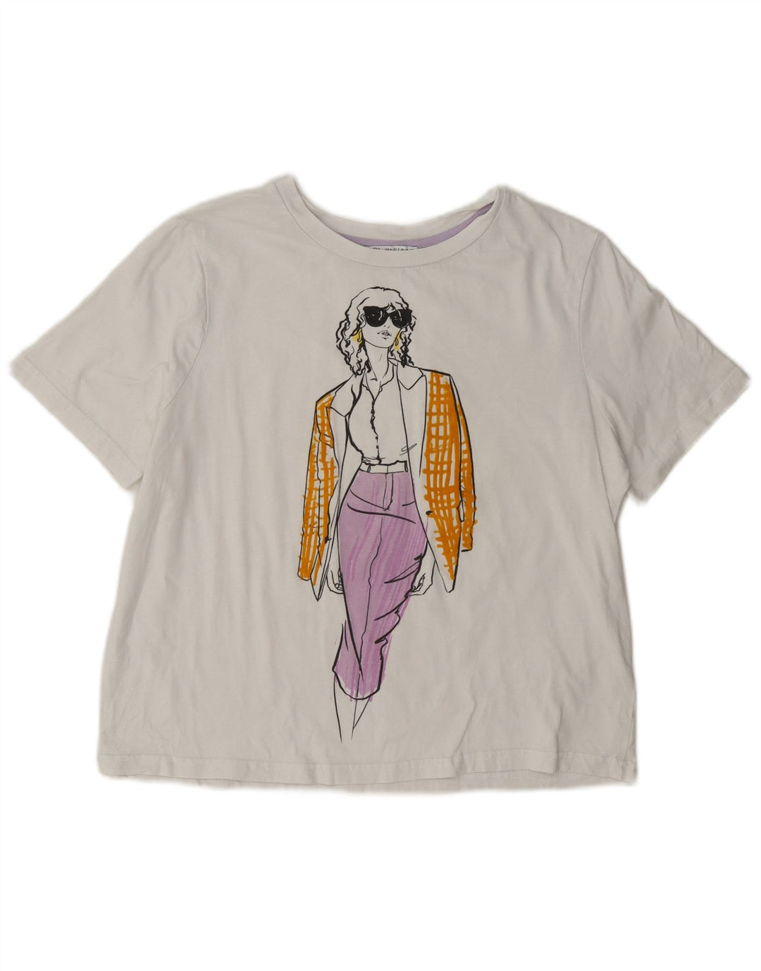 T-shirt grafica oversize da donna Zara UK 10 piccola bianca