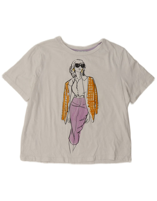 T-shirt grafica oversize da donna Zara UK 10 piccola bianca